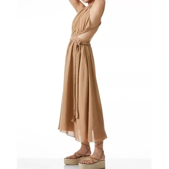 Alice + Olivia Midi Halter Faith Braided Cut-Out Dress